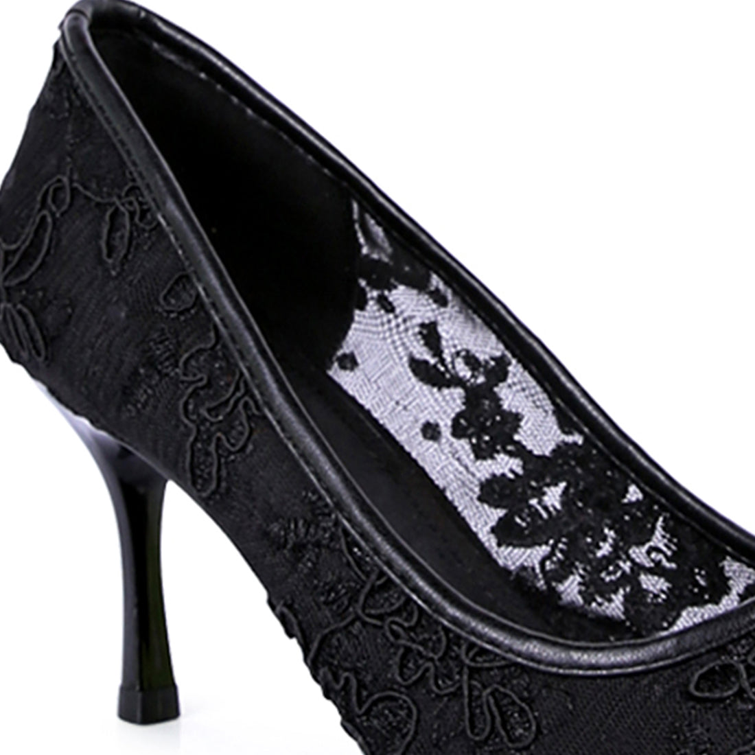 Black Lace Stiletto Party Pumps