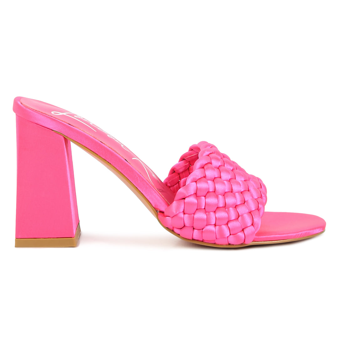 Pink Braided Satin Block Sandals
