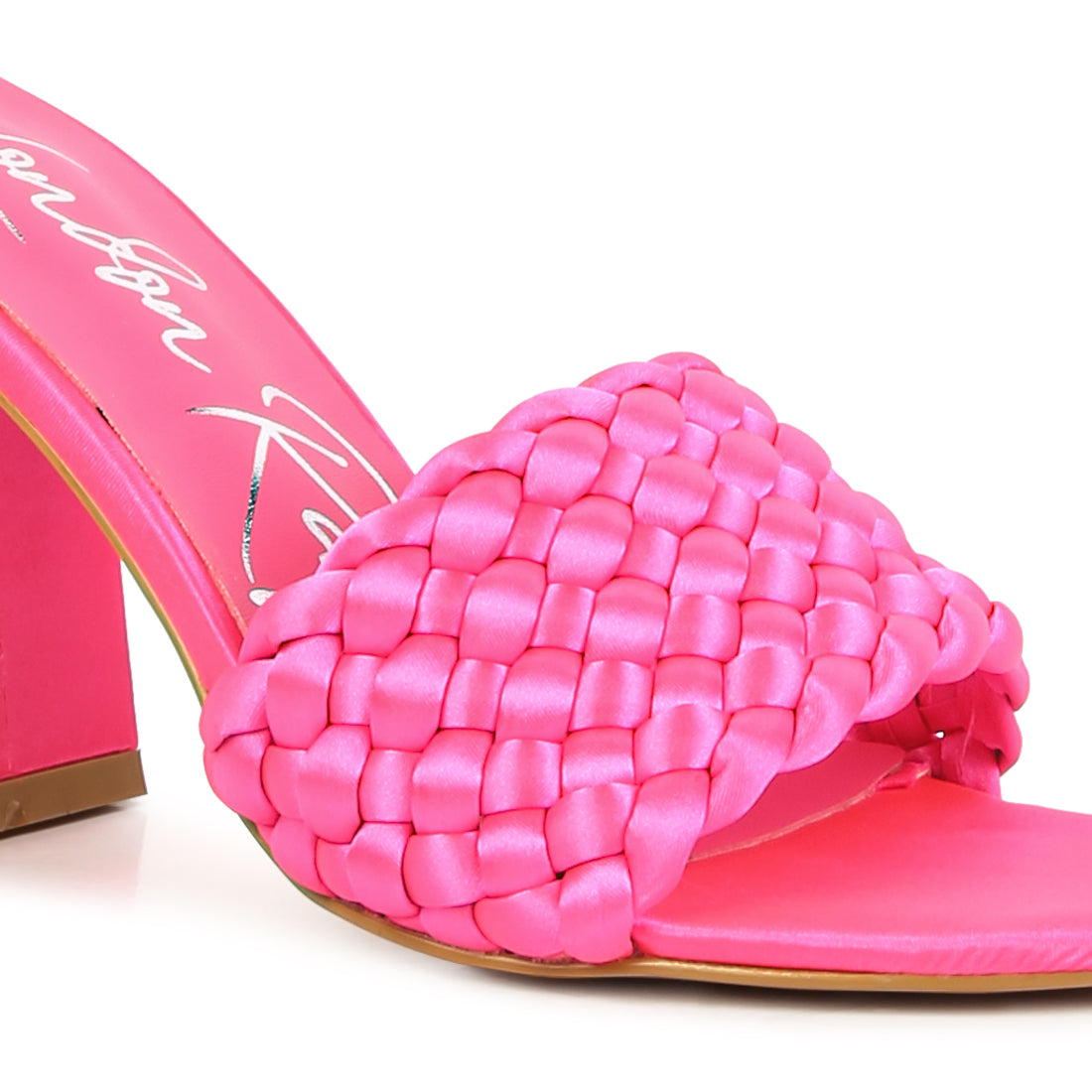 Pink Braided Satin Block Sandals
