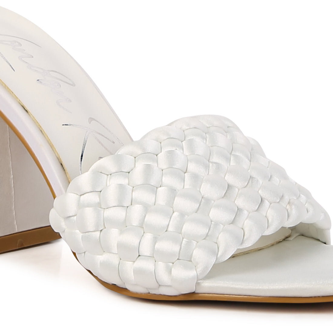 Off White Braided Satin Block Sandals