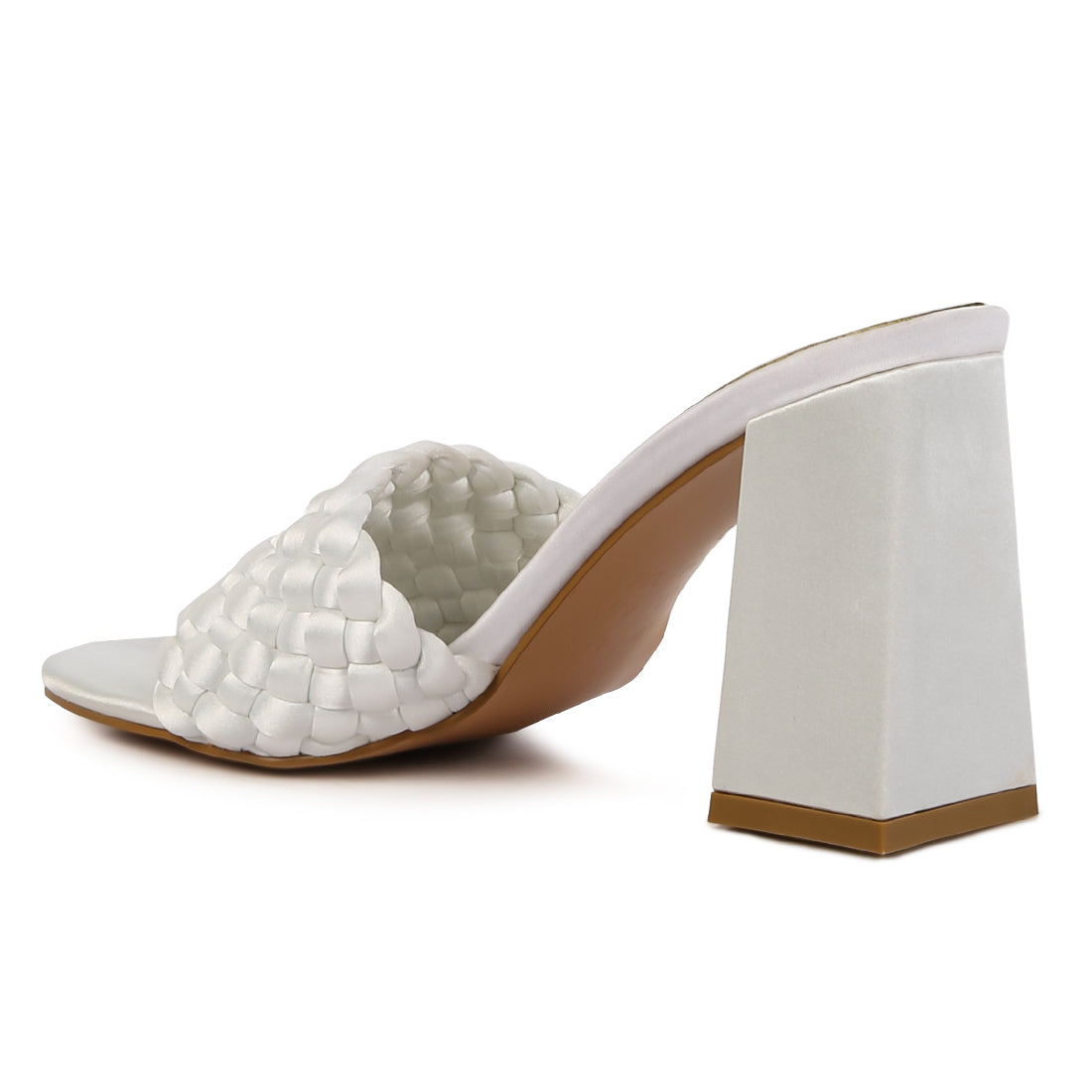 Off White Braided Satin Block Sandals
