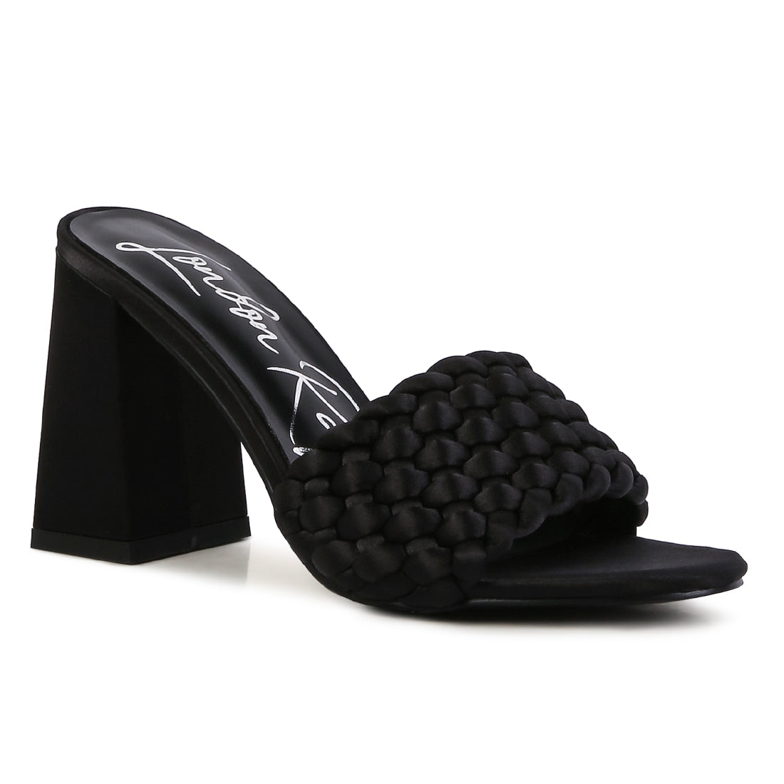 Black Braided Satin Block Sandals
