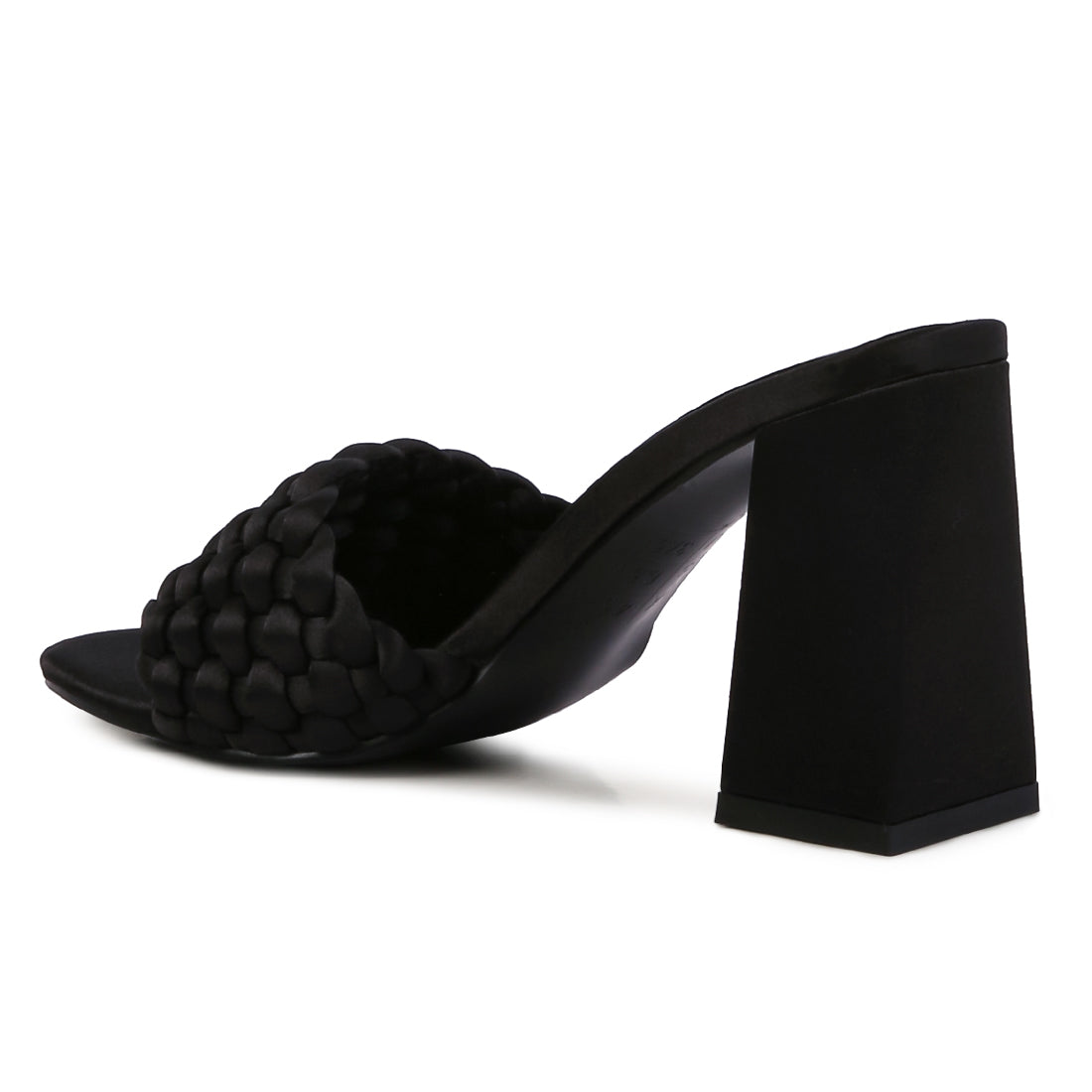 Black Braided Satin Block Sandals