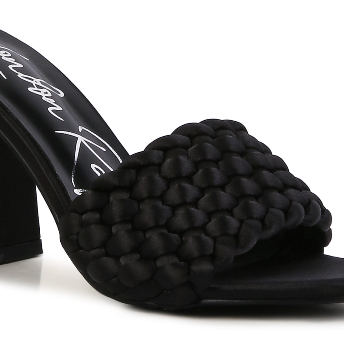 Black Braided Satin Block Sandals