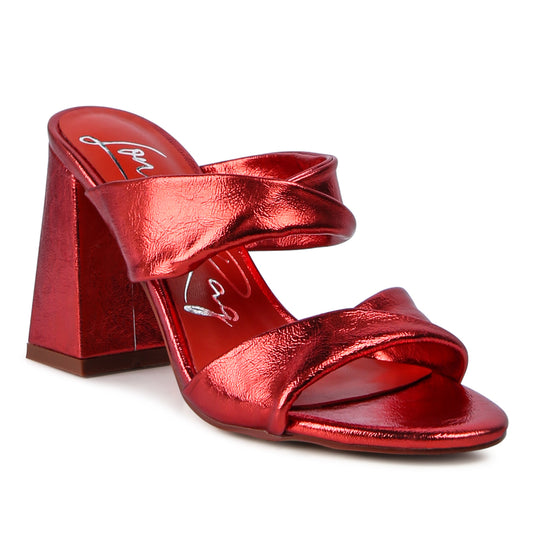 Red High Heeled Block Heel Sandal