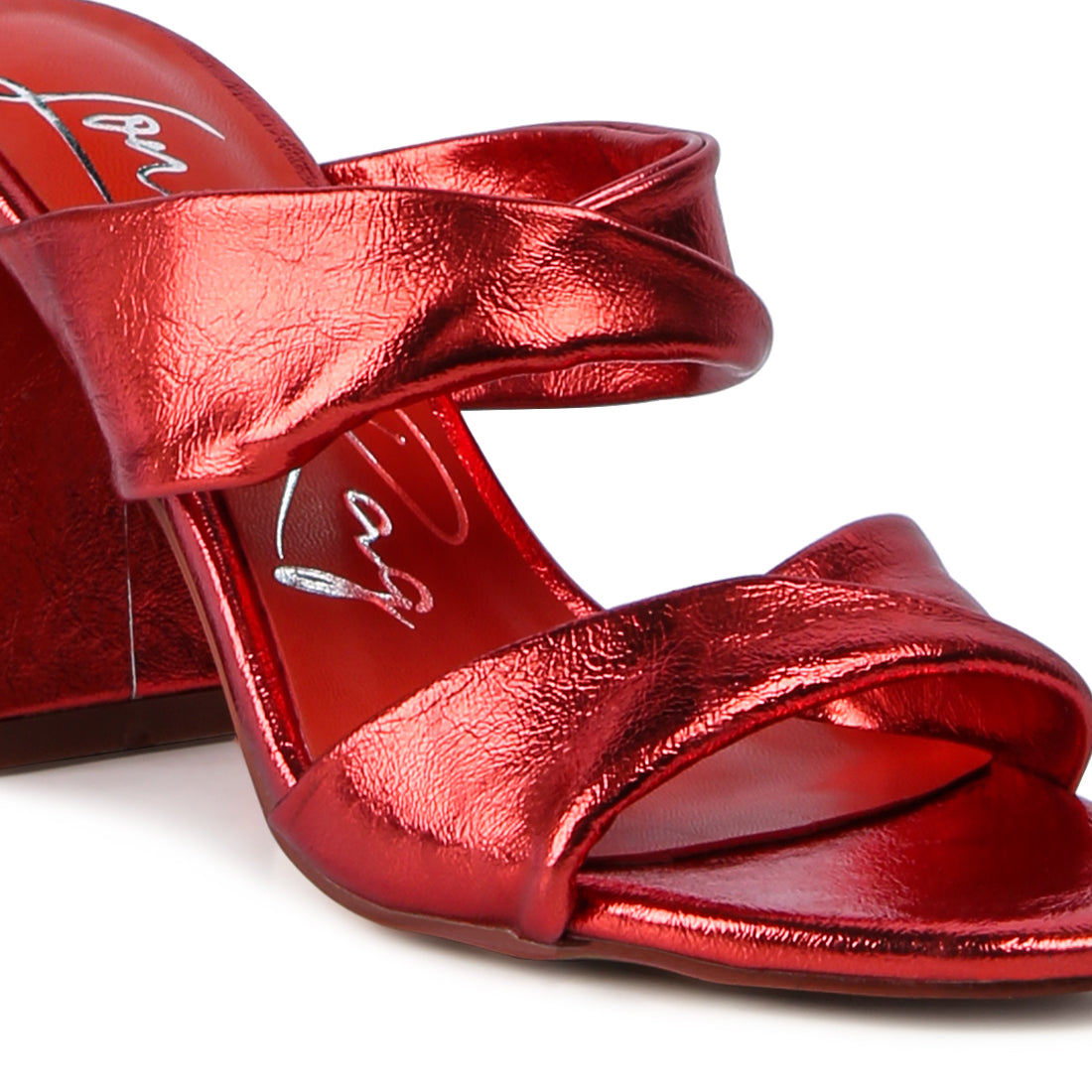 Red High Heeled Block Heel Sandal