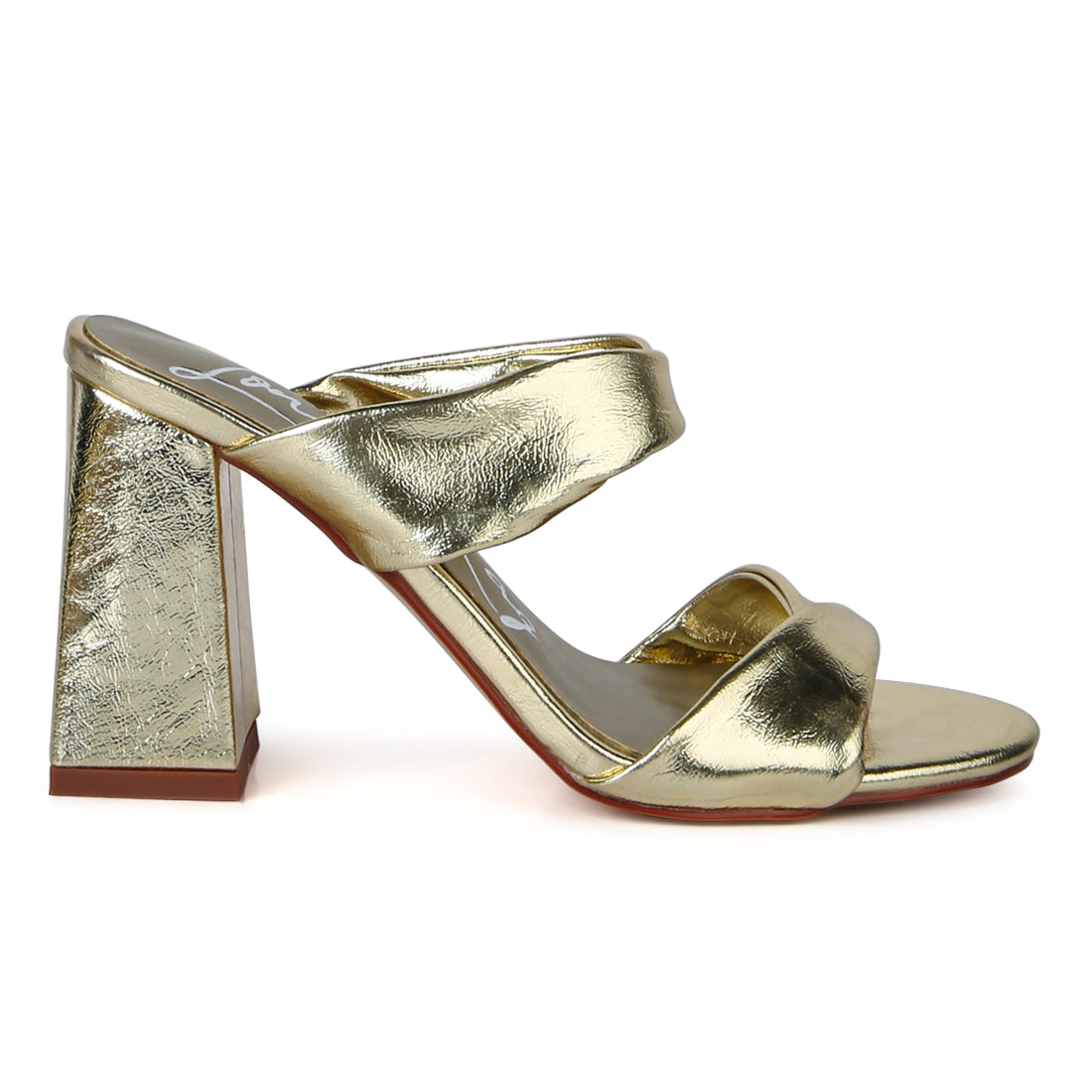 Gold High Heeled Block Heel Sandal