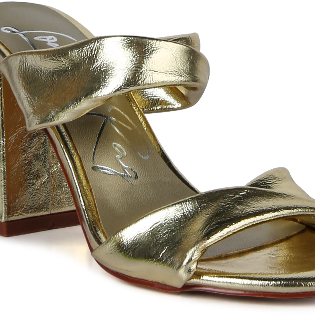 Gold High Heeled Block Heel Sandal