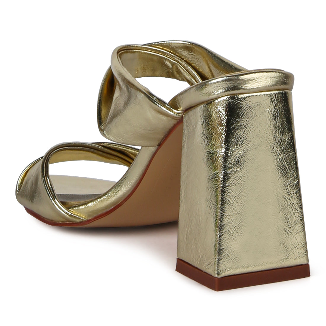 Gold High Heeled Block Heel Sandal