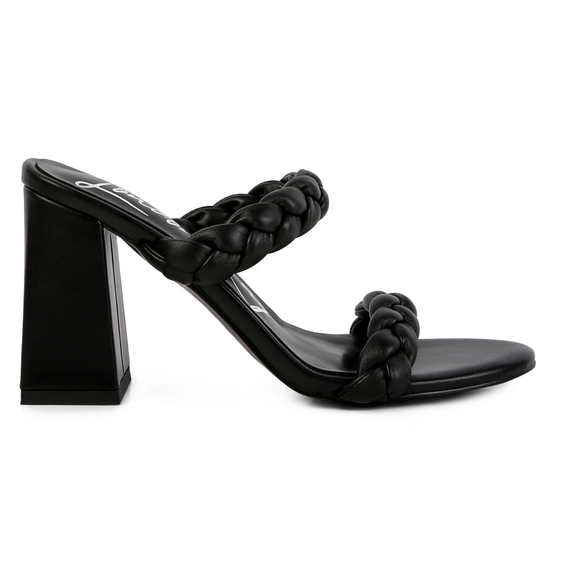 Black Braided Strap High Block Heels