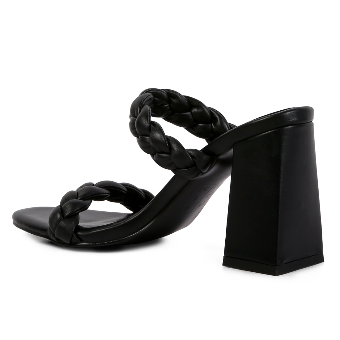 Black Braided Strap High Block Heels