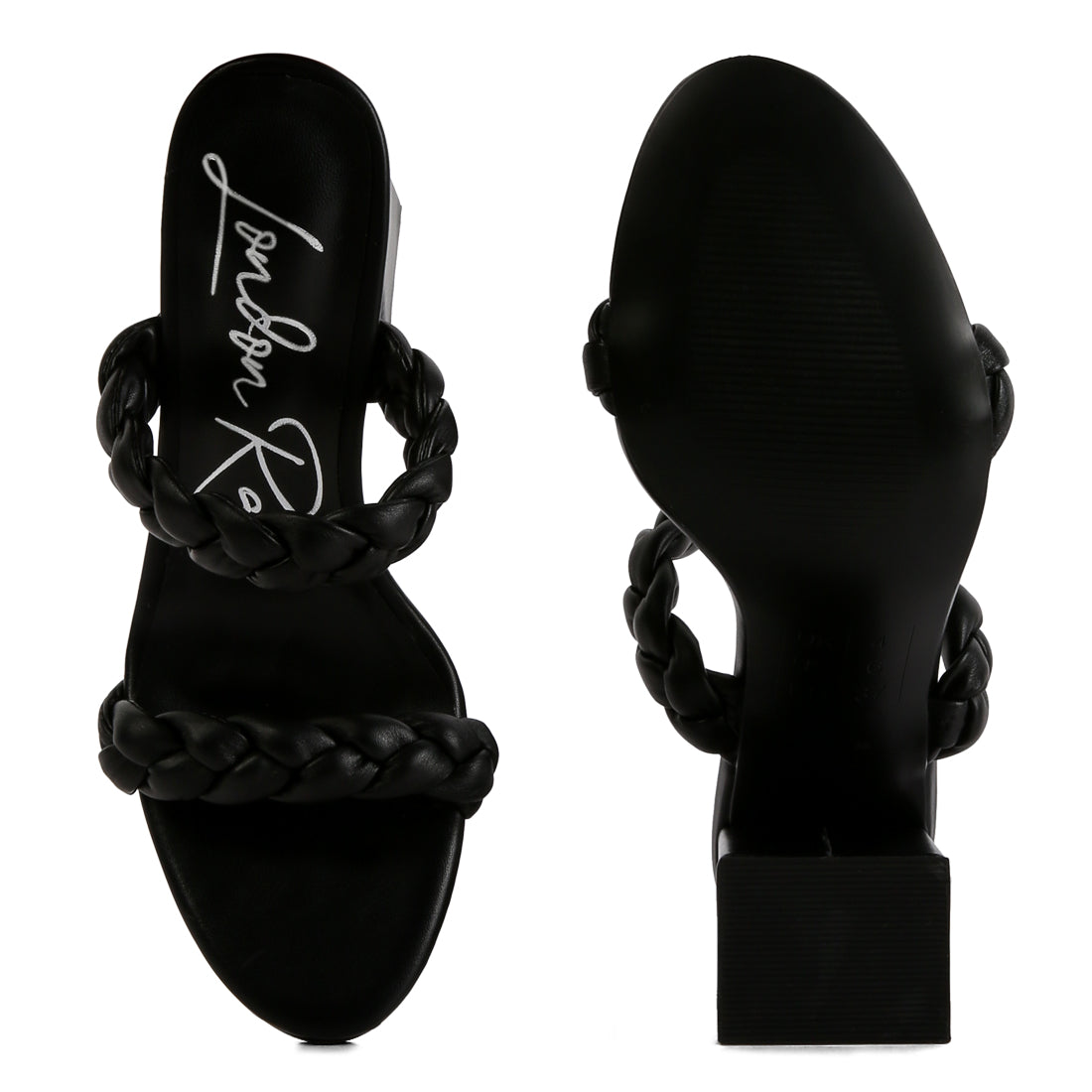 Black Braided Strap High Block Heels