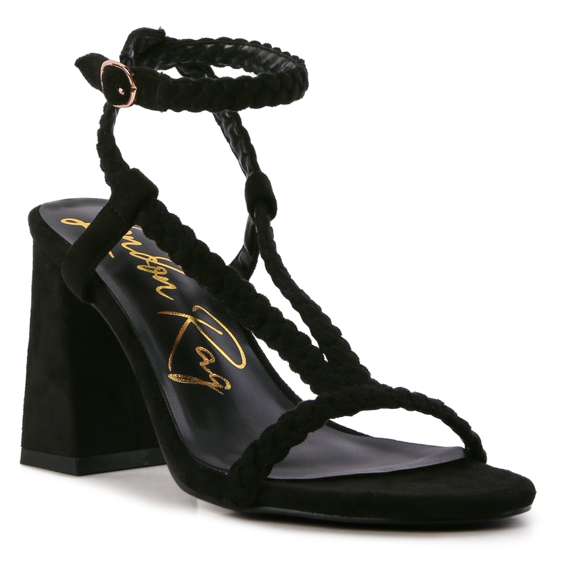 Smoosh Braided Block Heel Sandals in Black