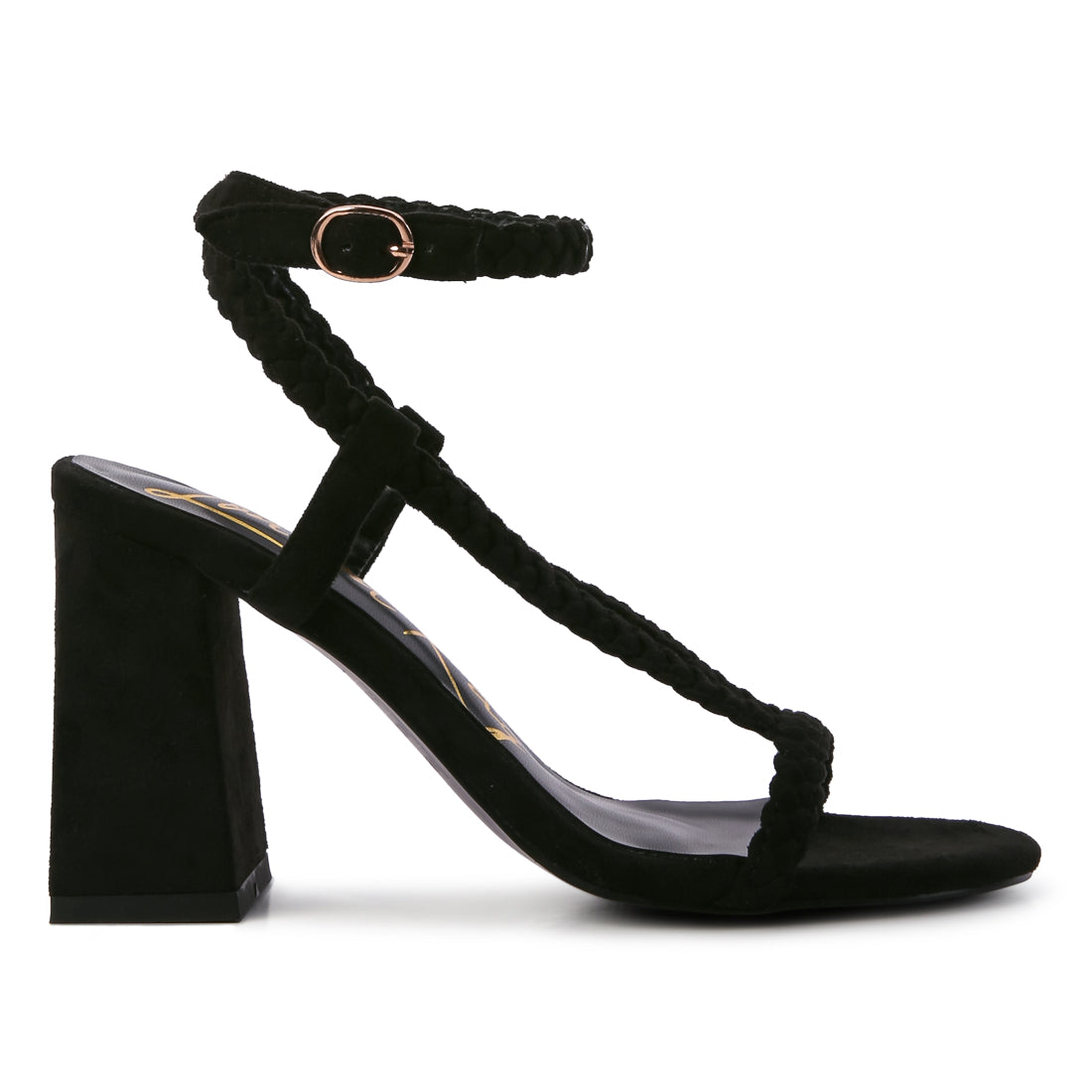 Smoosh Braided Block Heel Sandals in Black