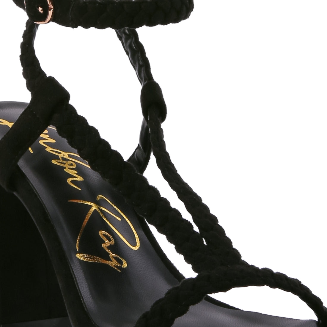 Smoosh Braided Block Heel Sandals in Black