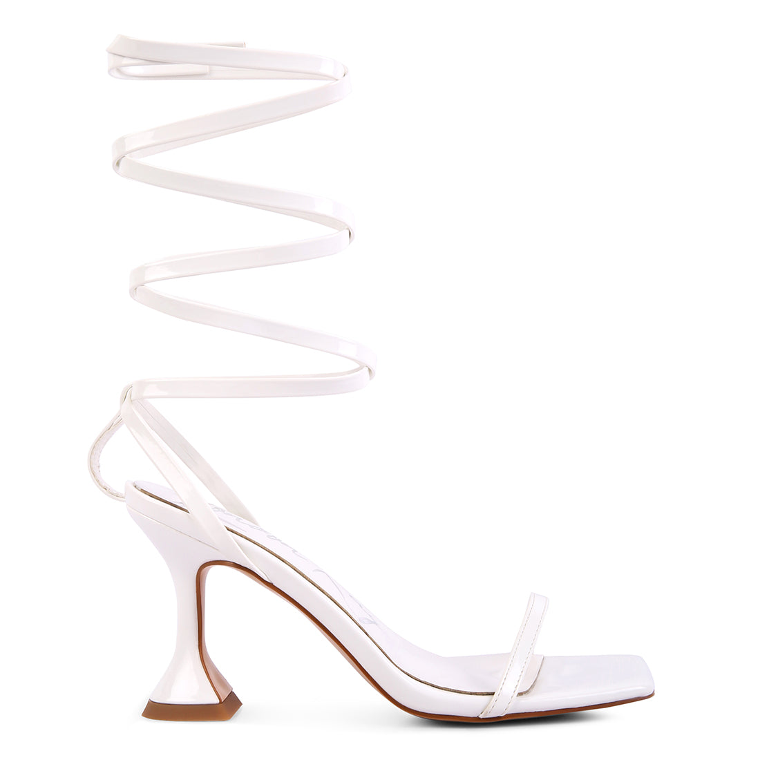 White Strappy Tie Up Spool Heel Sandals