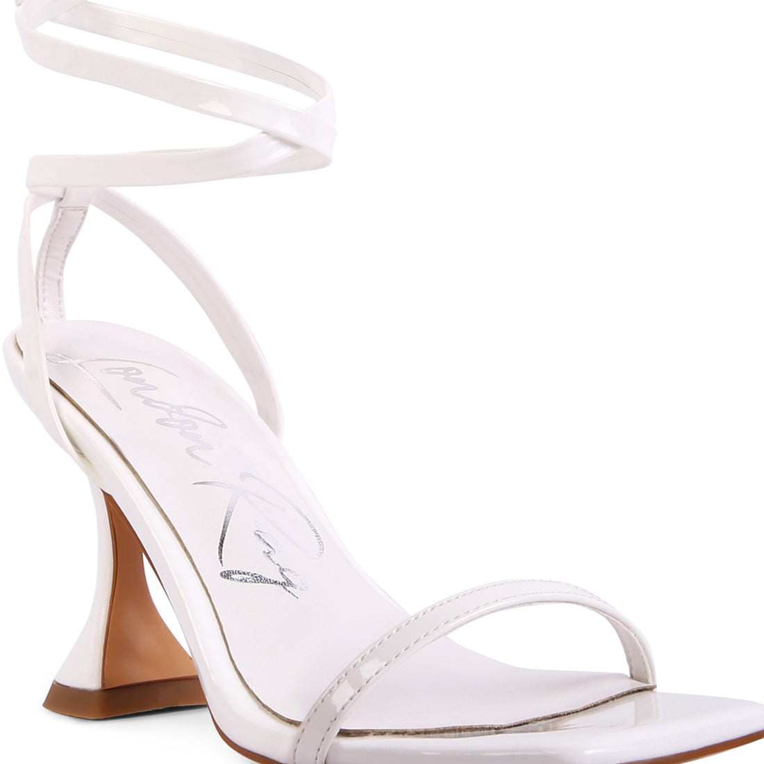 White Strappy Tie Up Spool Heel Sandals