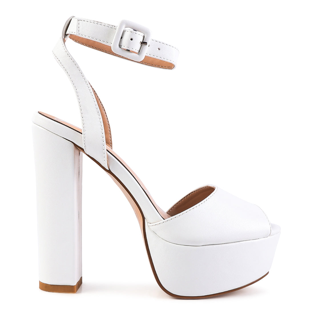 White Peep-Toe High Platform Block Sandals