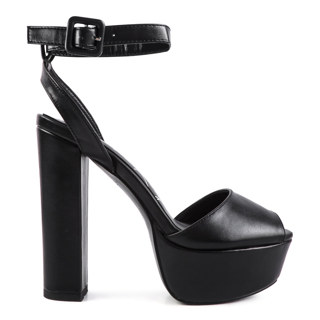 Black Peep-Toe High Platform Block Sandals