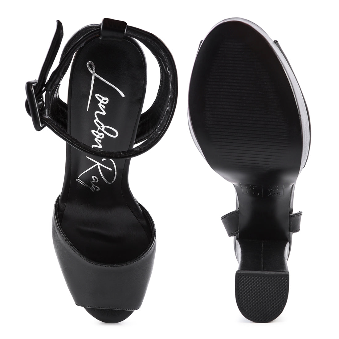 Black Peep-Toe High Platform Block Sandals