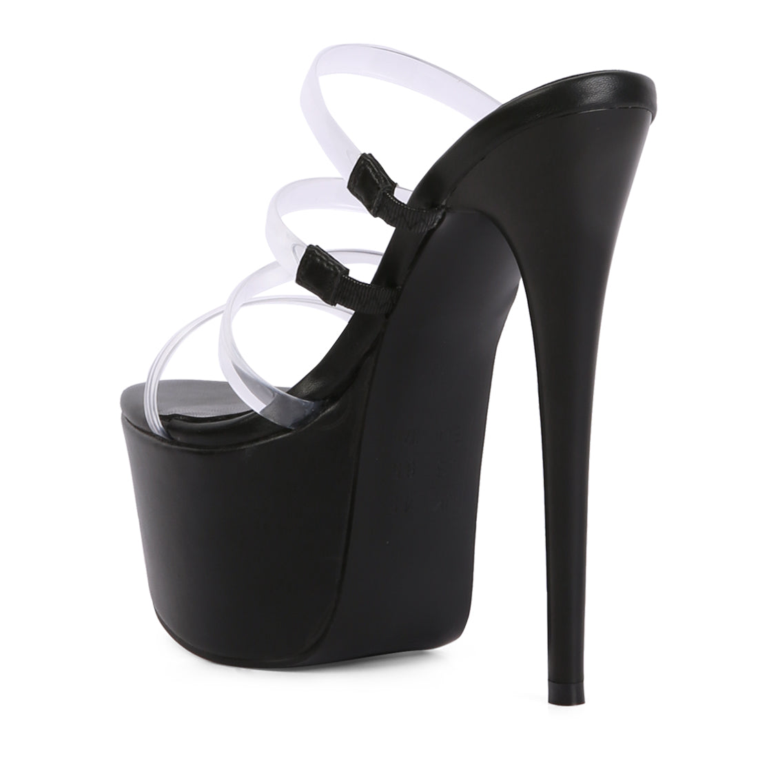 Black Ultra High Heel Clear Straps Sandals