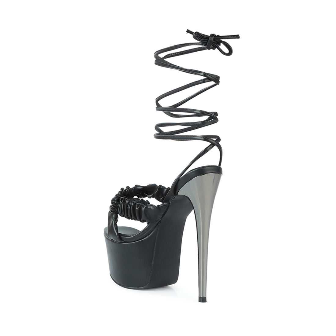 Black Pop Era Ruched Straps Tie Up Sandals