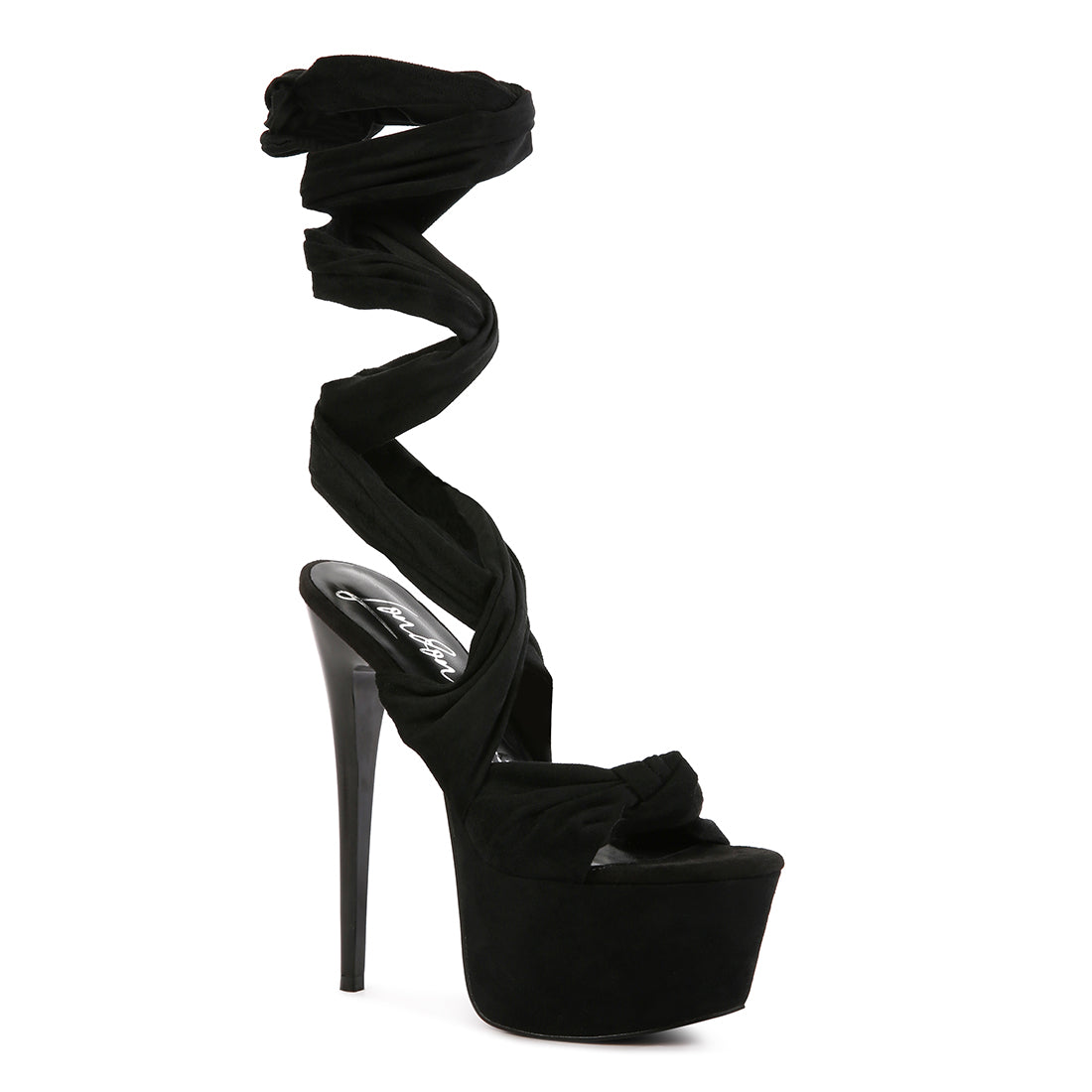 Black Bauble High Heeled Lace Up Sandals