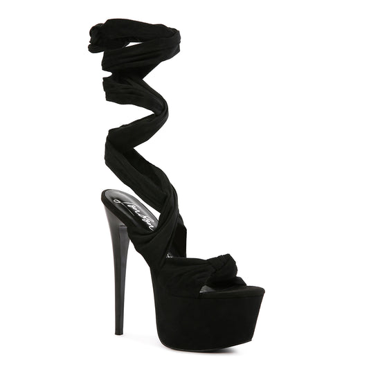 Black Bauble High Heeled Lace Up Sandals