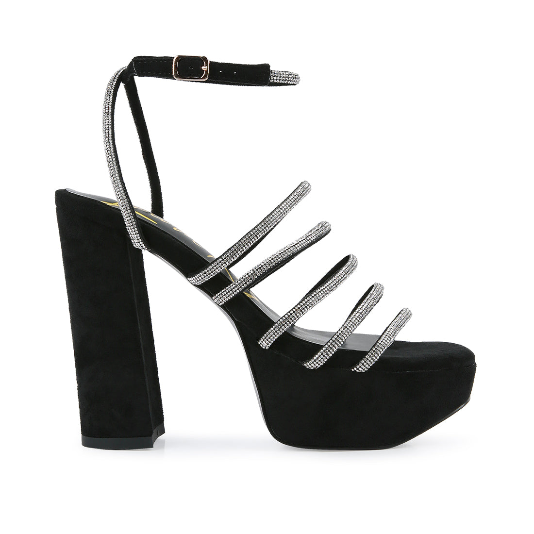 Black High Block Heeled Sandals