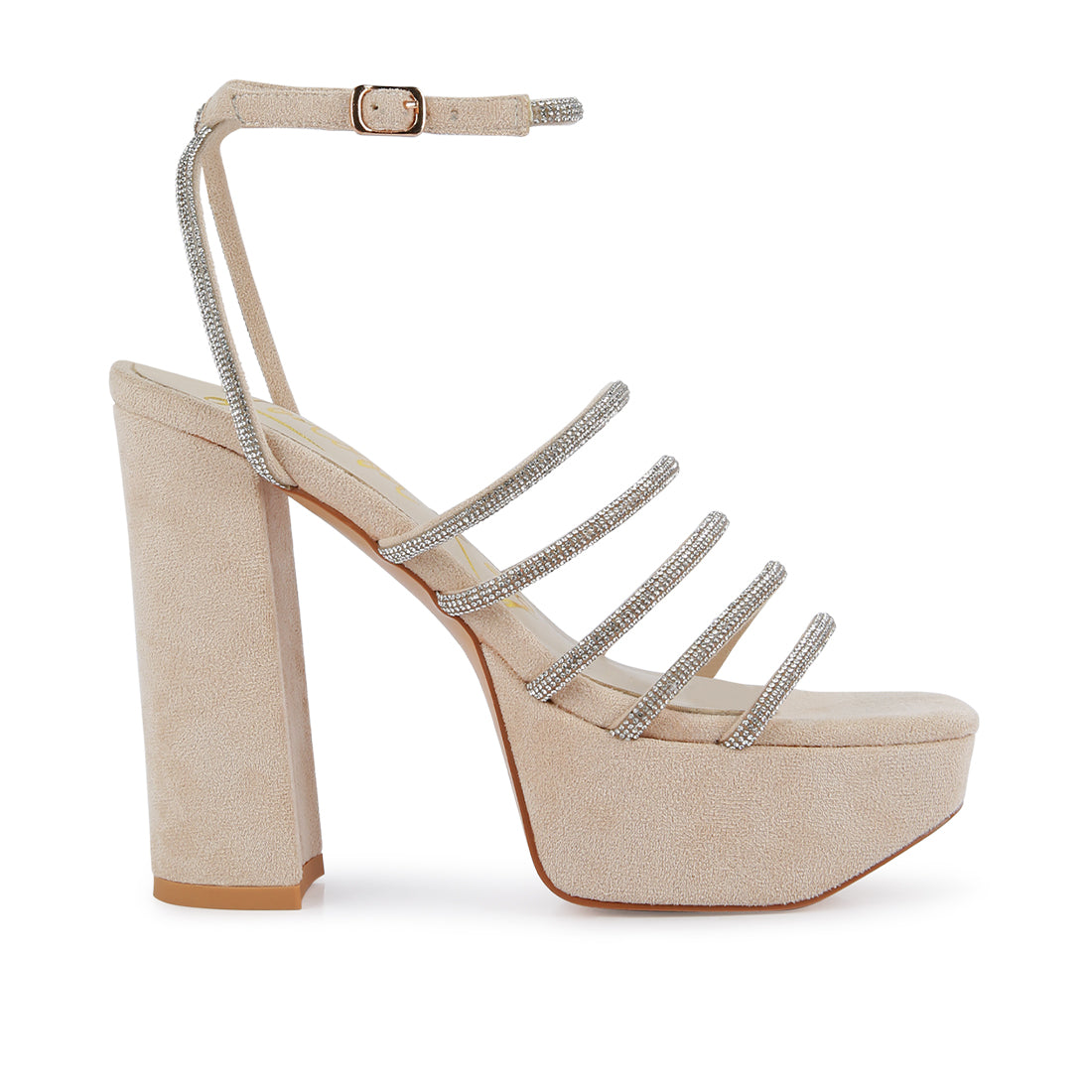 Beige High Block Heeled Sandals