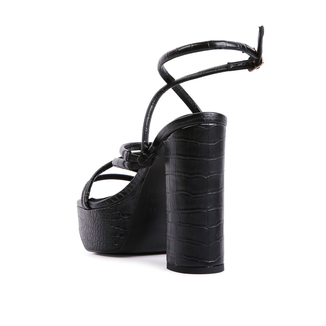 Black Strappy Platform Chunky High Heels