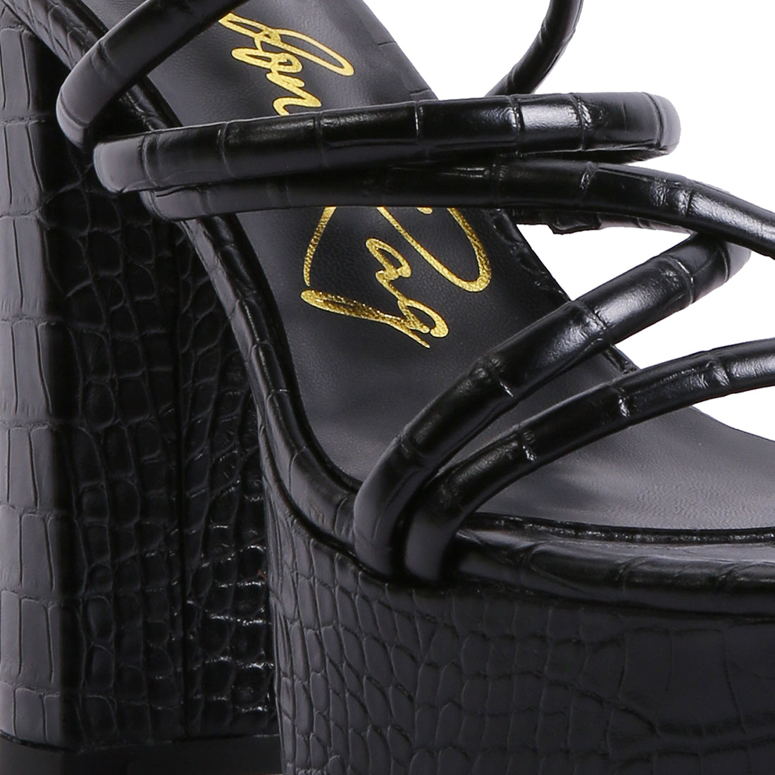 Black Strappy Platform Chunky High Heels