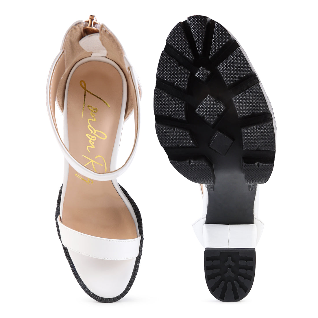 White High Heeled Block Sandal