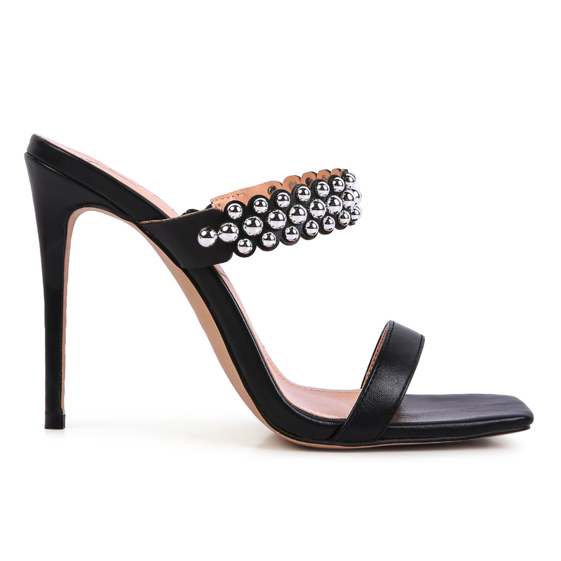 Black High Heel Metal Ball Sandals