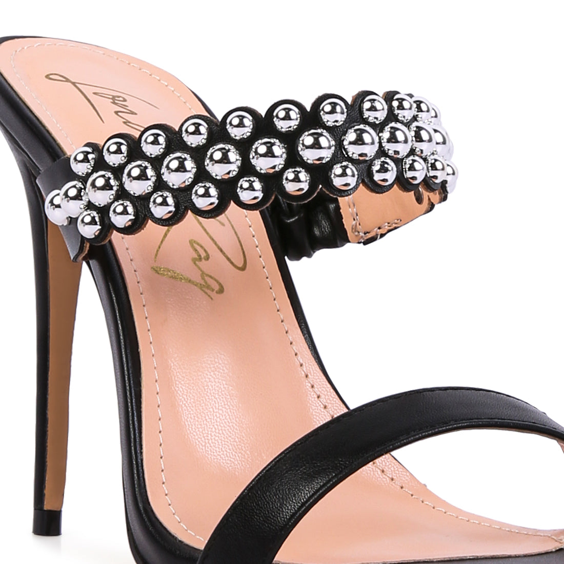 Black High Heel Metal Ball Sandals