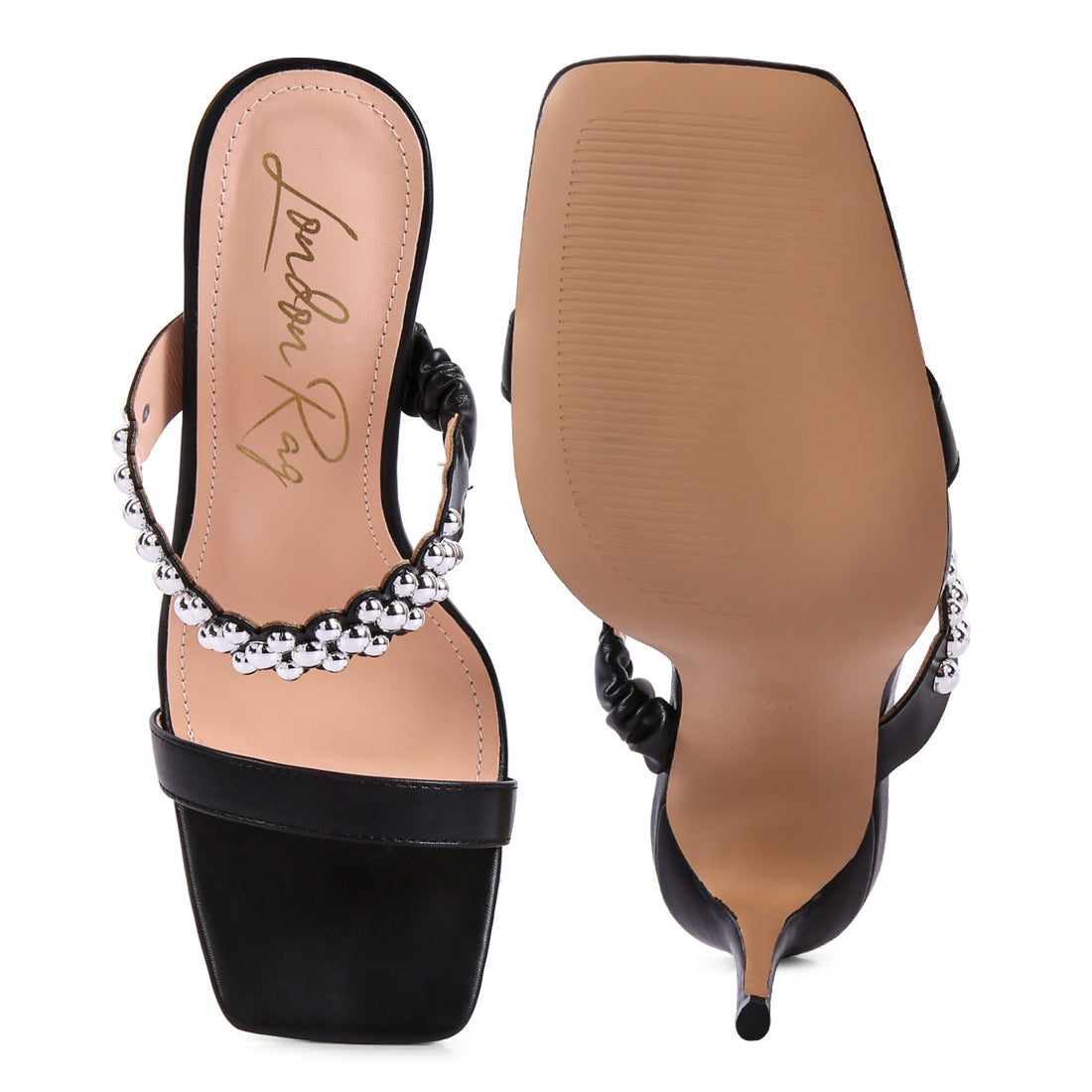 Black High Heel Metal Ball Sandals