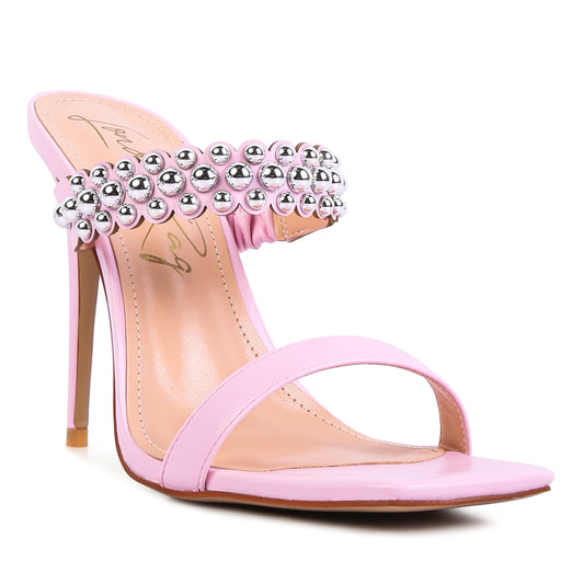 Pink High Heel Metal Ball Sandals