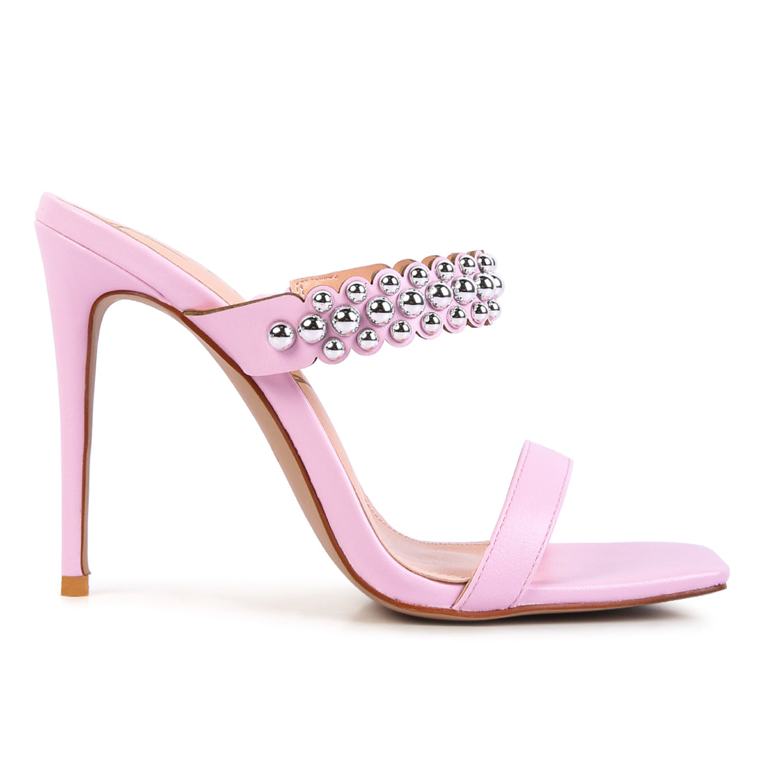 Pink High Heel Metal Ball Sandals