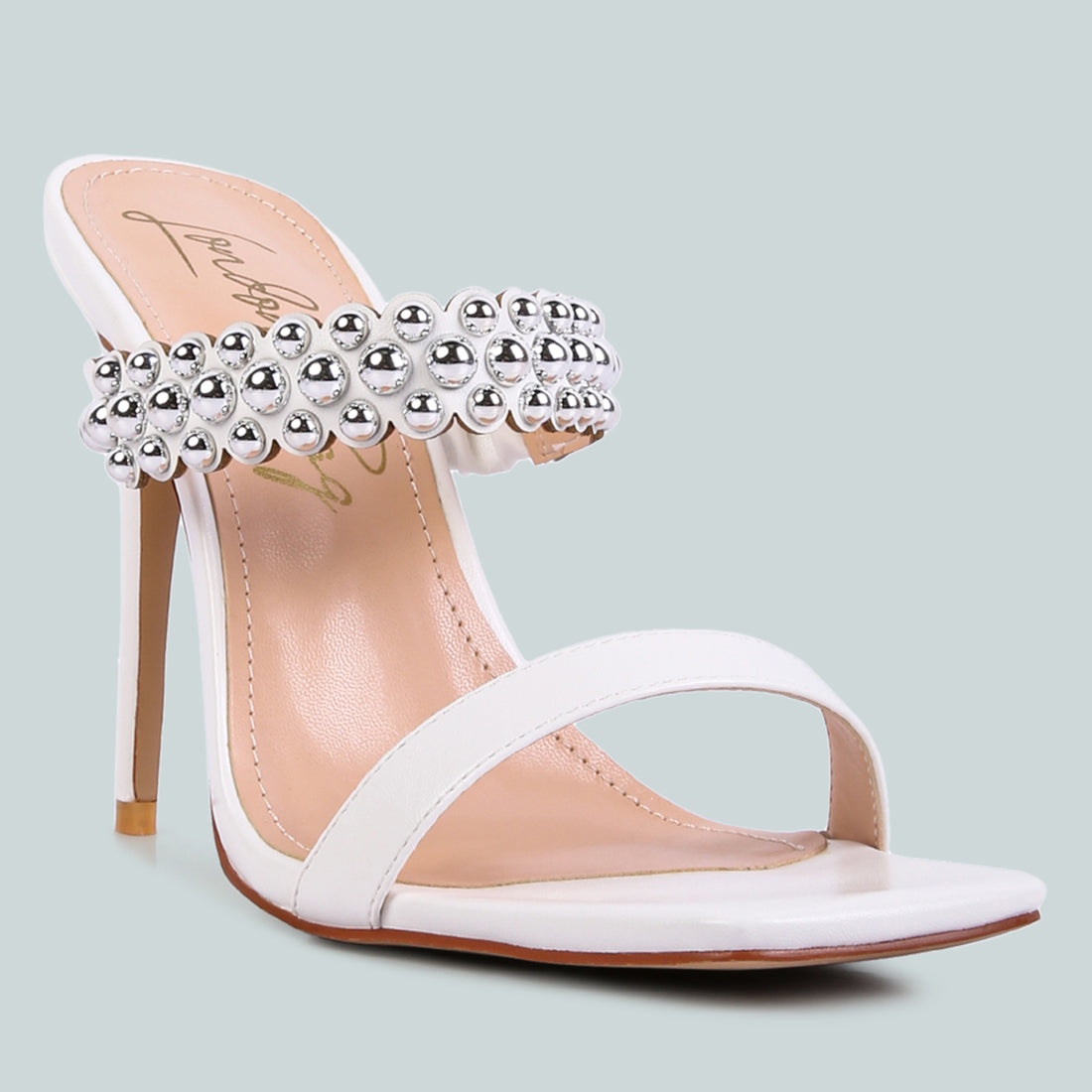 White High Heel Metal Ball Sandals