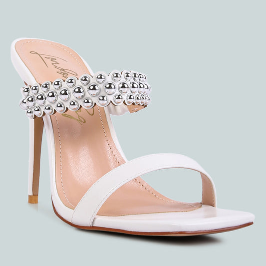 White High Heel Metal Ball Sandals
