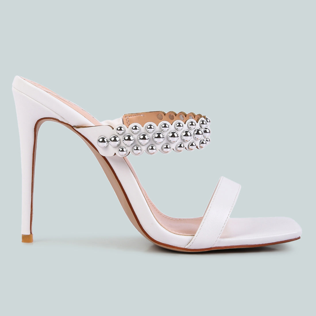 White High Heel Metal Ball Sandals