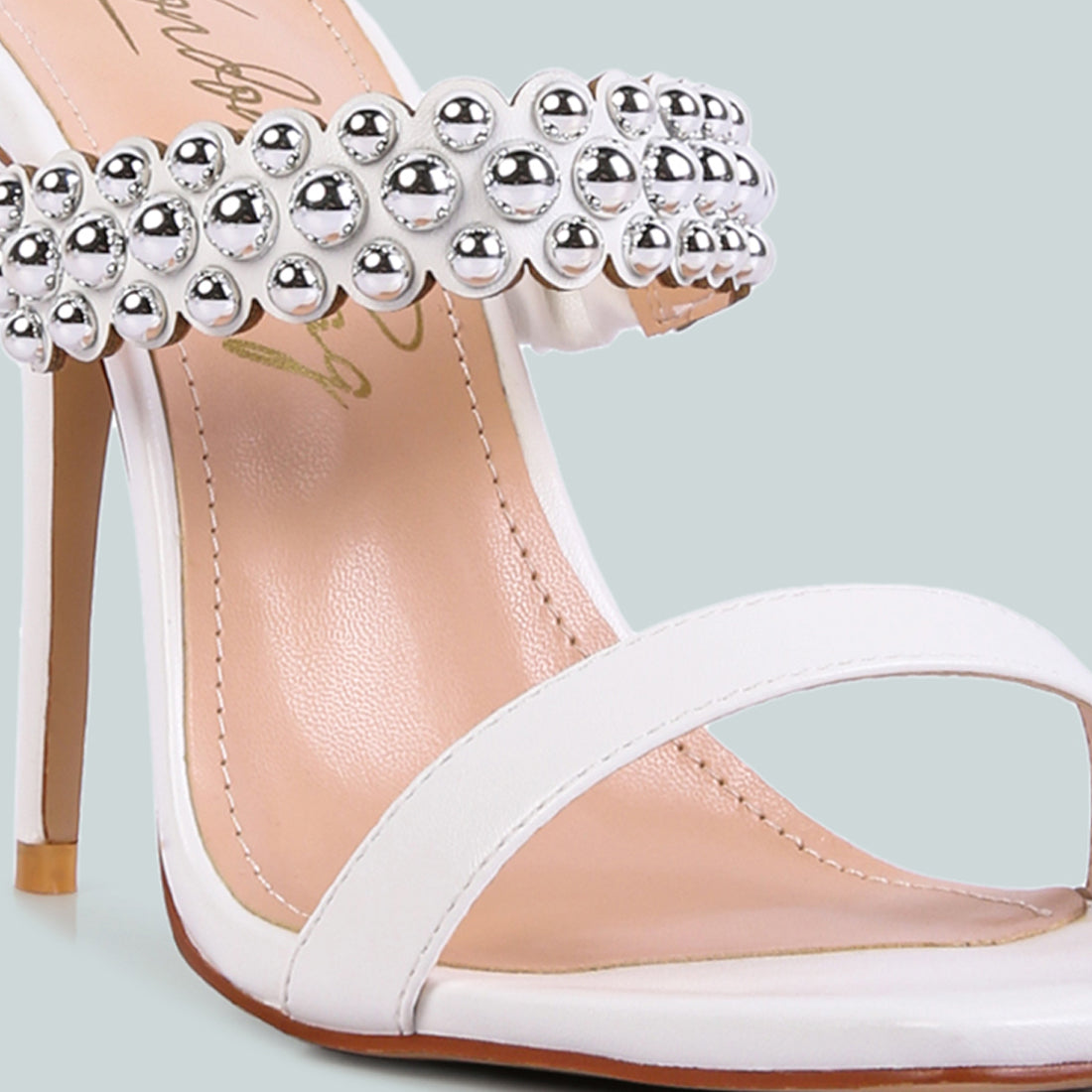 White High Heel Metal Ball Sandals