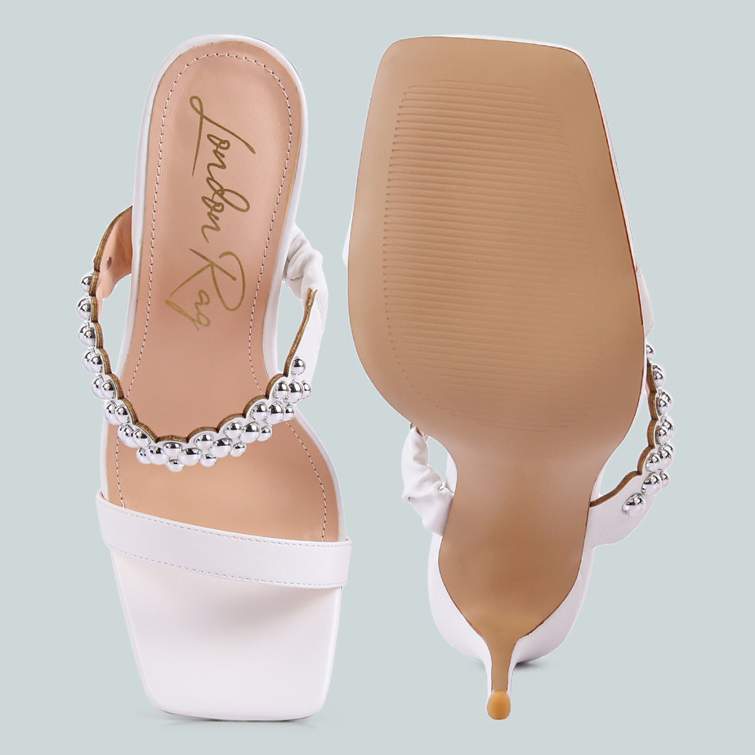 White High Heel Metal Ball Sandals