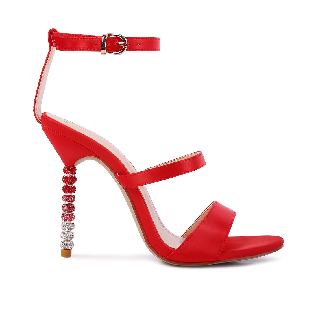 Red Rhinestone Ball Heel Satin Sandals