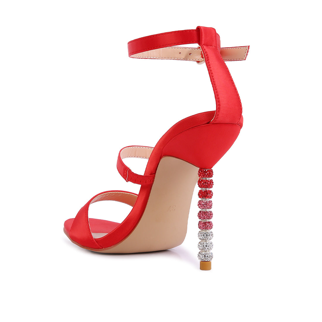 Red Rhinestone Ball Heel Satin Sandals