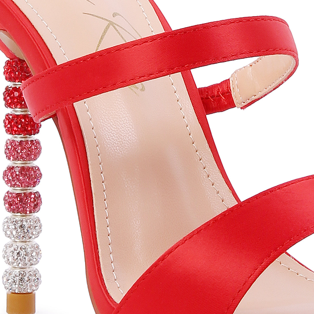 Red Rhinestone Ball Heel Satin Sandals