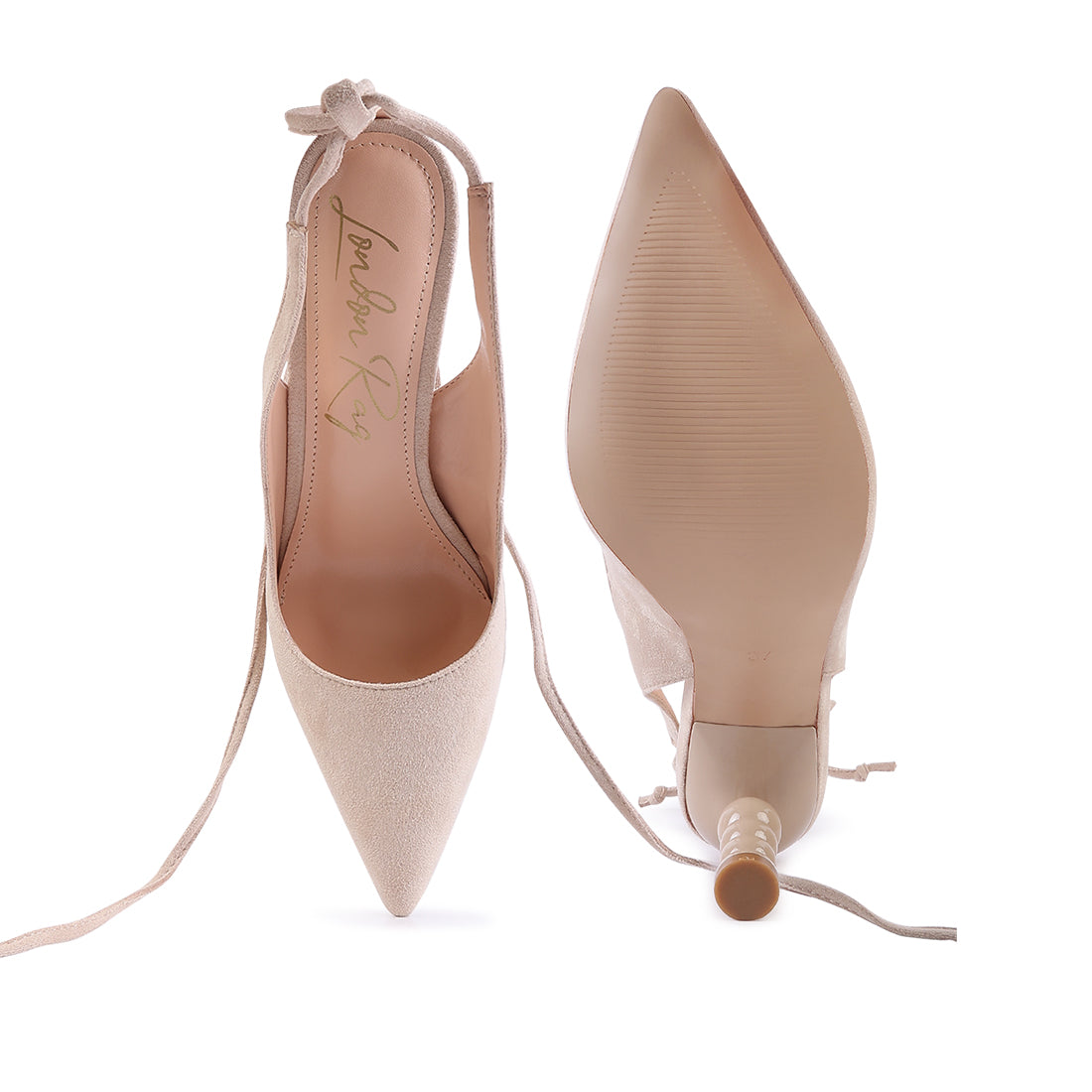 Beige Cut Out Heel Laceup Sandals