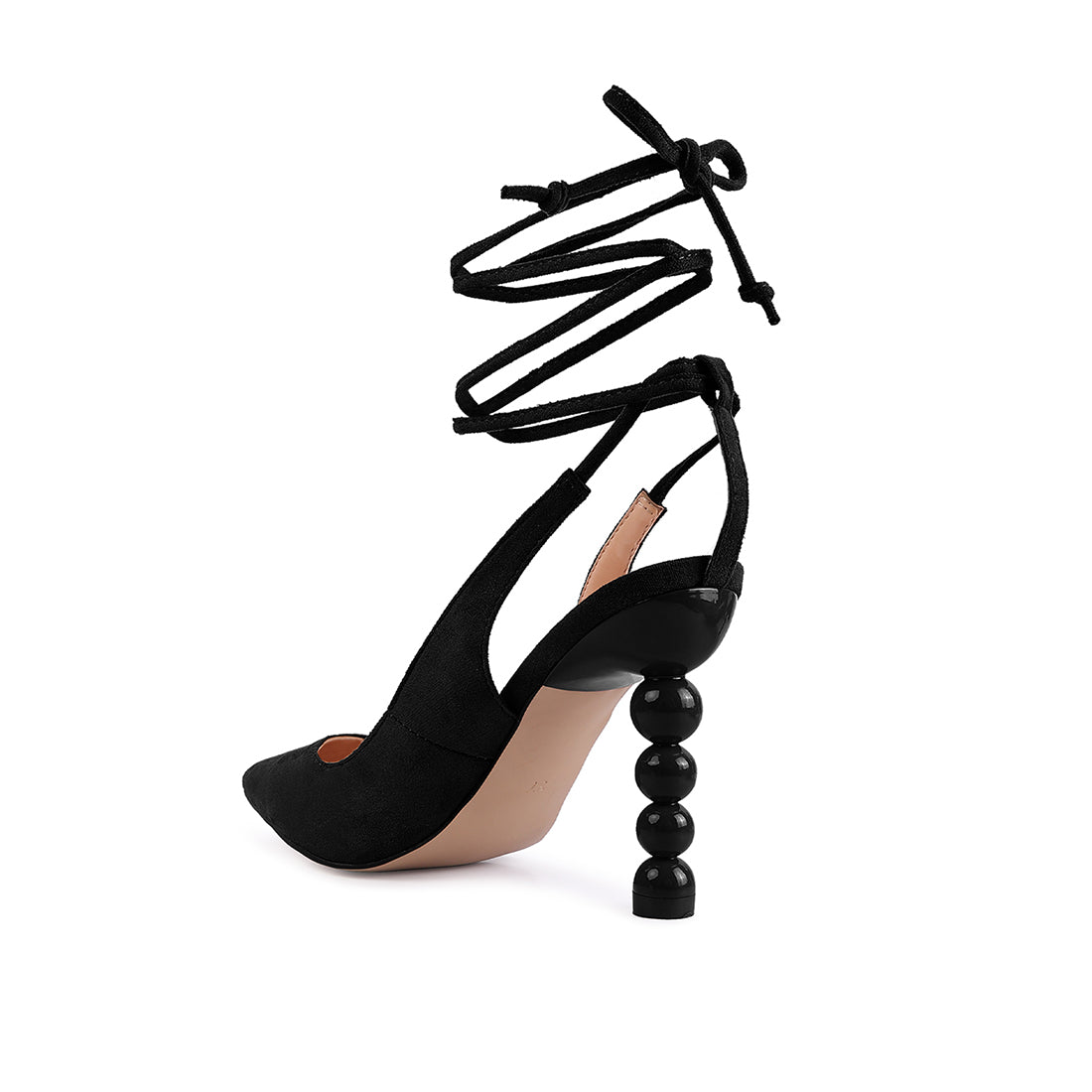 Black Cut Out Heel Laceup Sandals