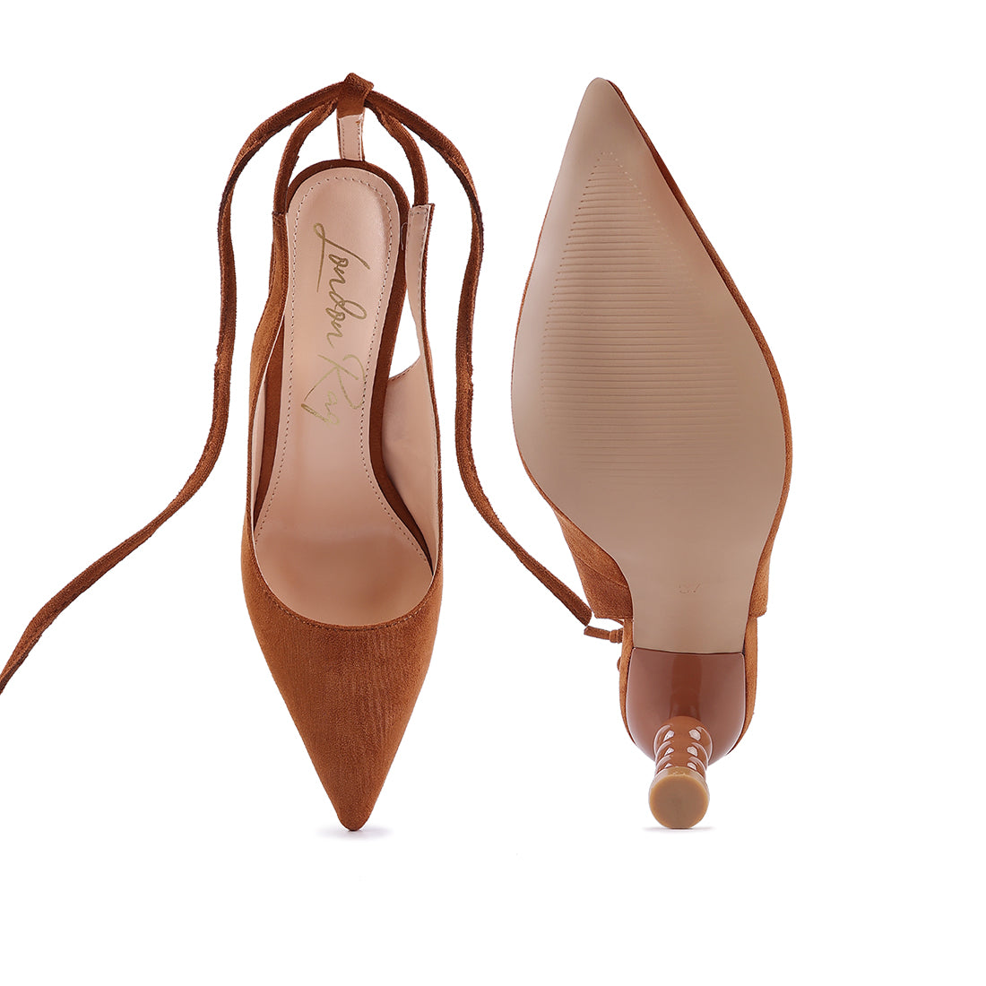 Tan Cut Out Heel Laceup Sandals