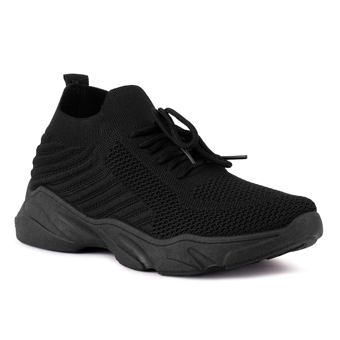 Black Athle Knitted Lace-Up Running Shoes